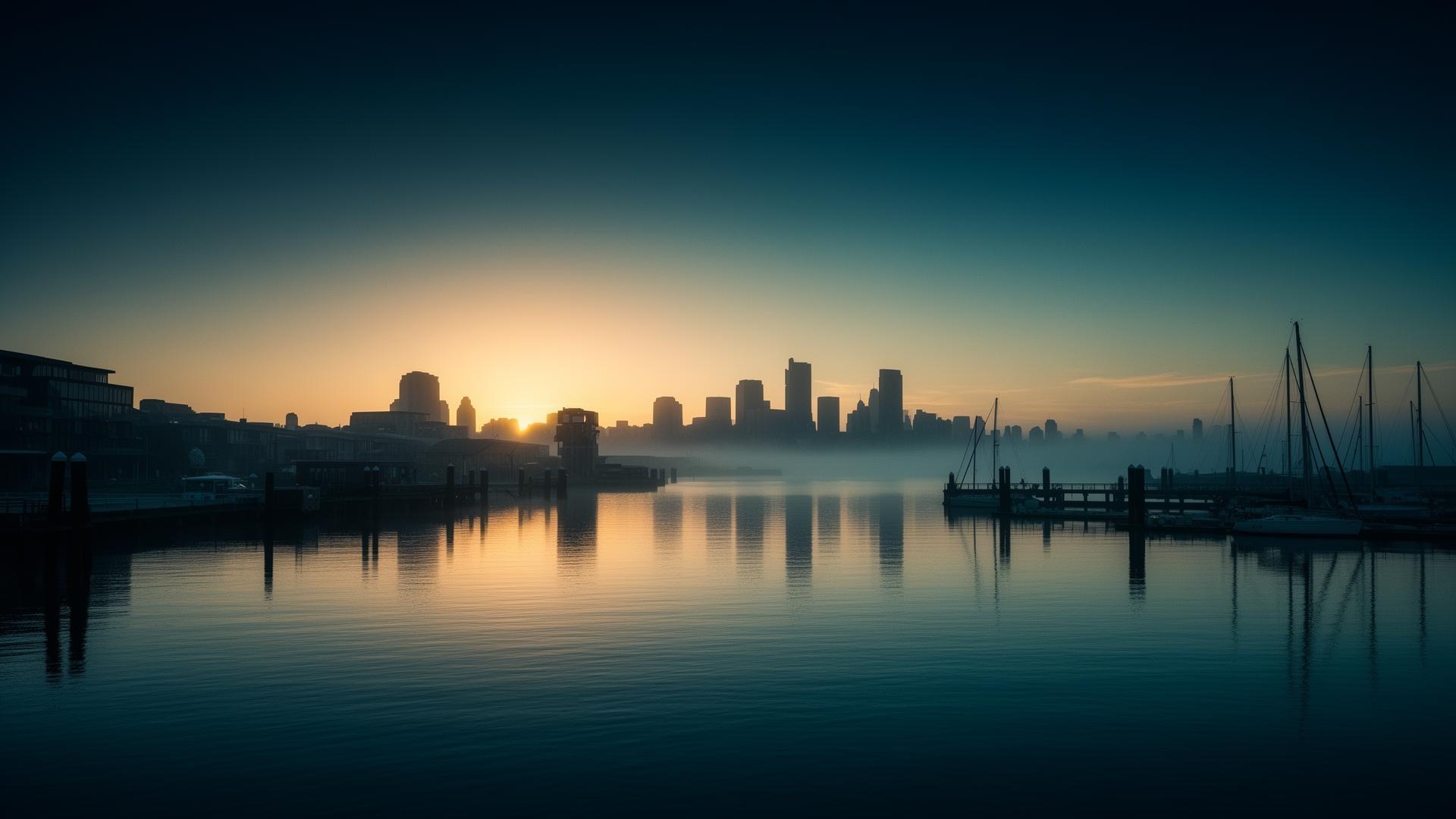 Harbour skyline at sunrise